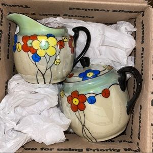 Unique Japanese hand painted sugar & cream set